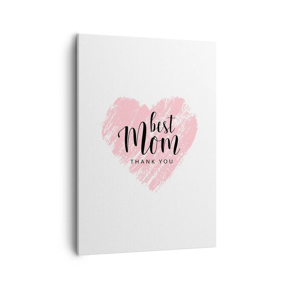 Cuadro sobre lienzo - Impresión de Imagen - Corazón rosa con la frase "Gracias, mejor mamá" sobre fondo blanco. - 50x70cm - En cualquier momento de tu vida - Decoración de pared moderna para salón y dormitorio ARTTOR