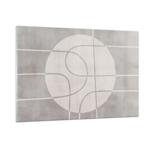 Cuadro sobre vidrio - Impresiones sobre Vidrio - Líneas y círculos beige que crean una composición geométrica. - 120x80cm - Circular y rectilíneo - Decoración de pared moderna para salón y dormitorio ARTTOR