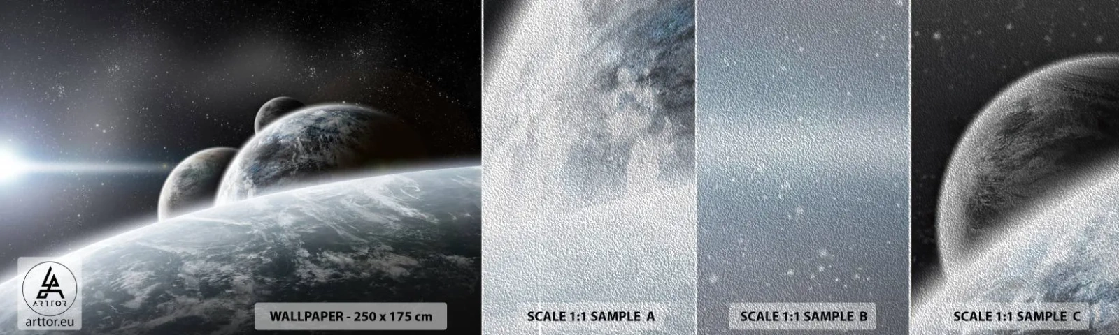 Muestra de fotomural Premium Sand - Música cósmica de las esferas - Astronomía, Cosmos, Galaxia - 100x30 cm