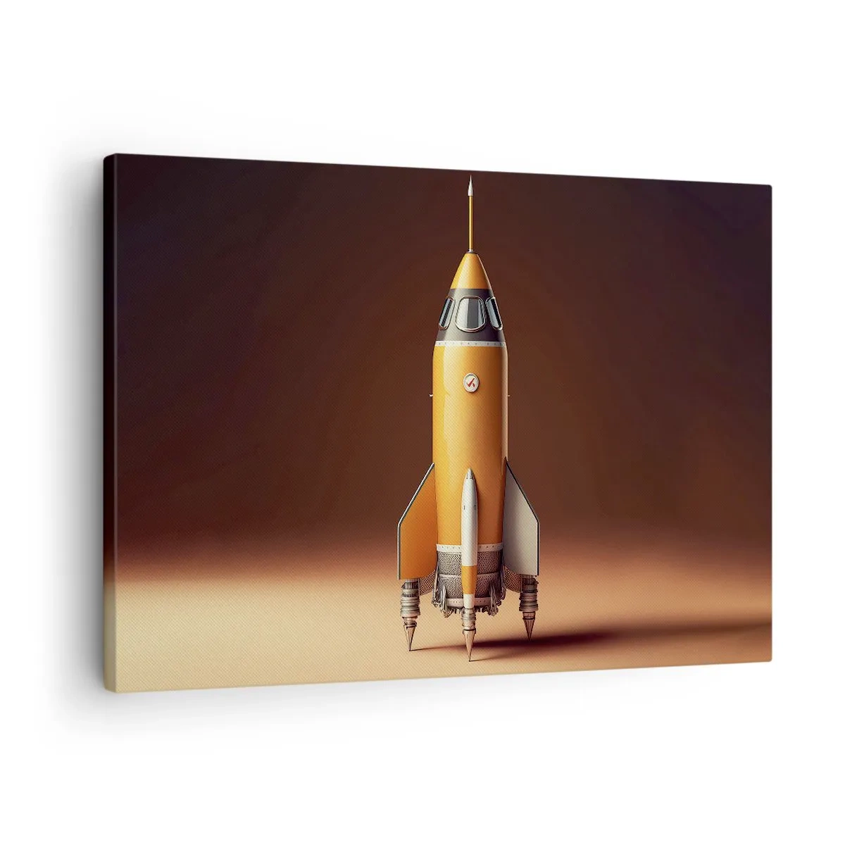 Cuadro sobre lienzo - Impresión de Imagen - Un cohete de estilo retro sobre un fondo de tonos marrones. - 70x50cm - Comienza con un sueño - Decoración de pared moderna para salón y dormitorio ARTTOR