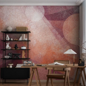Fotomural Premium Sand - Abstracción geométrica en tonos naranja y rojo. - 100x70cm - Transformaciones geométricas en rosa - Decoración de pared moderna para salón y dormitorio ARTTOR
