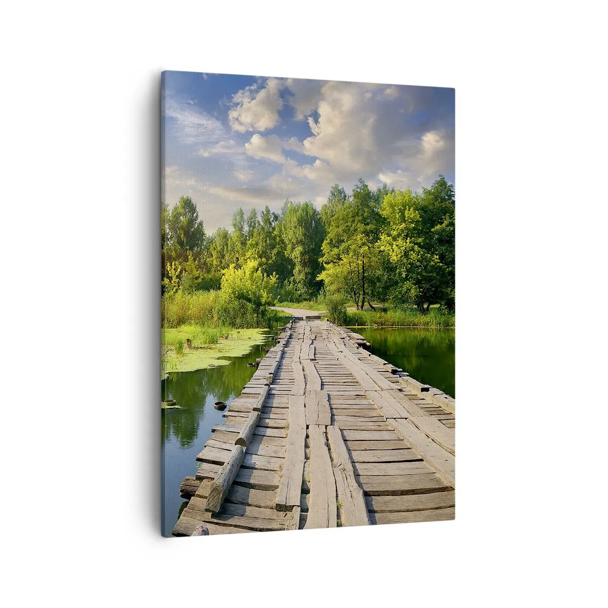 Cuadro sobre lienzo - Impresión de Imagen - Un paisaje pintoresco con un puente y un cisne. - 50x70cm - Verano, verano en todas partes - Decoración de pared moderna para salón y dormitorio ARTTOR