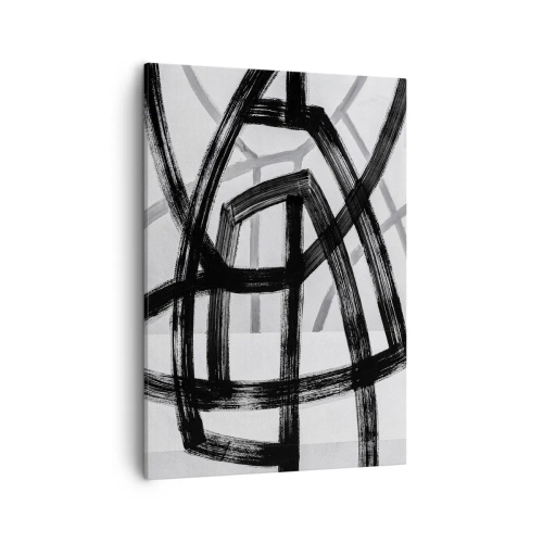 Cuadro sobre lienzo - Impresión de Imagen - Líneas abstractas en blanco y negro que se cruzan sobre un fondo claro - 50x70cm - Construir profundidad - Decoración de pared moderna para salón y dormitorio ARTTOR