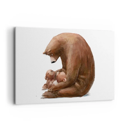 Cuadro sobre lienzo - Impresión de Imagen - Una madre osa con dos ositos en sus brazos. - 120x80cm - Dulces sueños, niños - Decoración de pared moderna para salón y dormitorio ARTTOR
