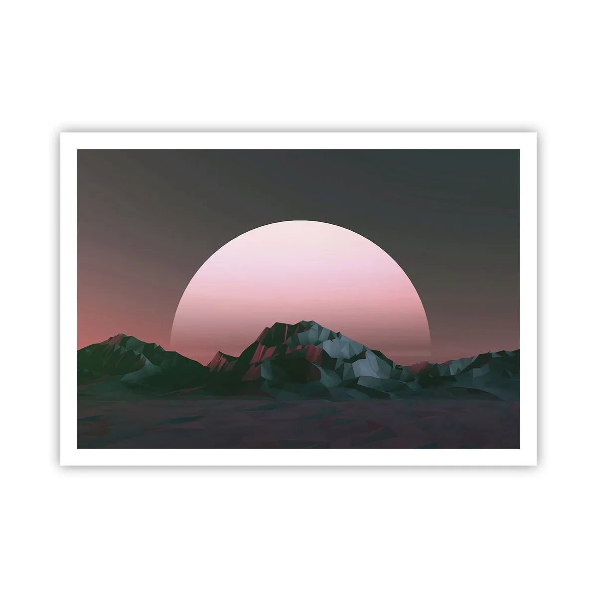 Póster - Montañas geométricas con el sol poniente al fondo - 100x70cm - En una galaxia muy muy lejana - Decoración de pared moderna para salón y dormitorio ARTTOR