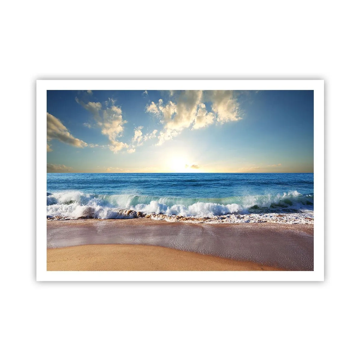 Póster - Una playa soleada con olas rompiendo en la orilla. - 100x70cm - Movimiento y quietud al mismo tiempo - Decoración de pared moderna para salón y dormitorio ARTTOR