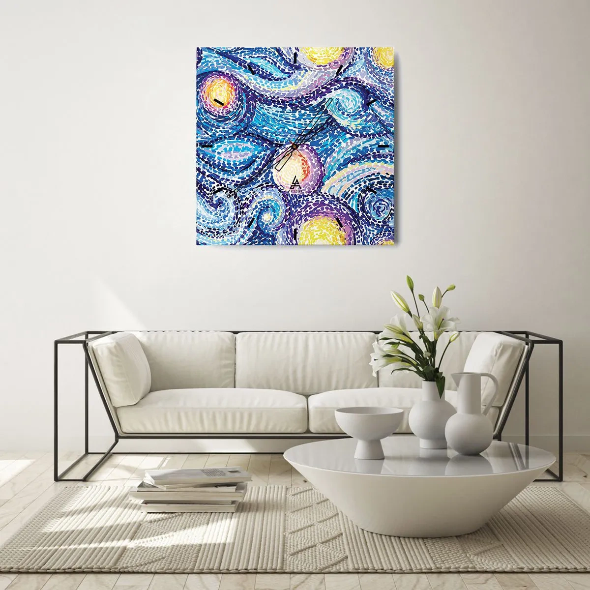 Reloj de pared - Reloj de vidrio - Una interpretación artística del cielo estrellado al estilo de Van Gogh - 30x30cm - De un cuadro de Van Gogh - Decoración de pared moderna para salón y dormitorio ARTTOR