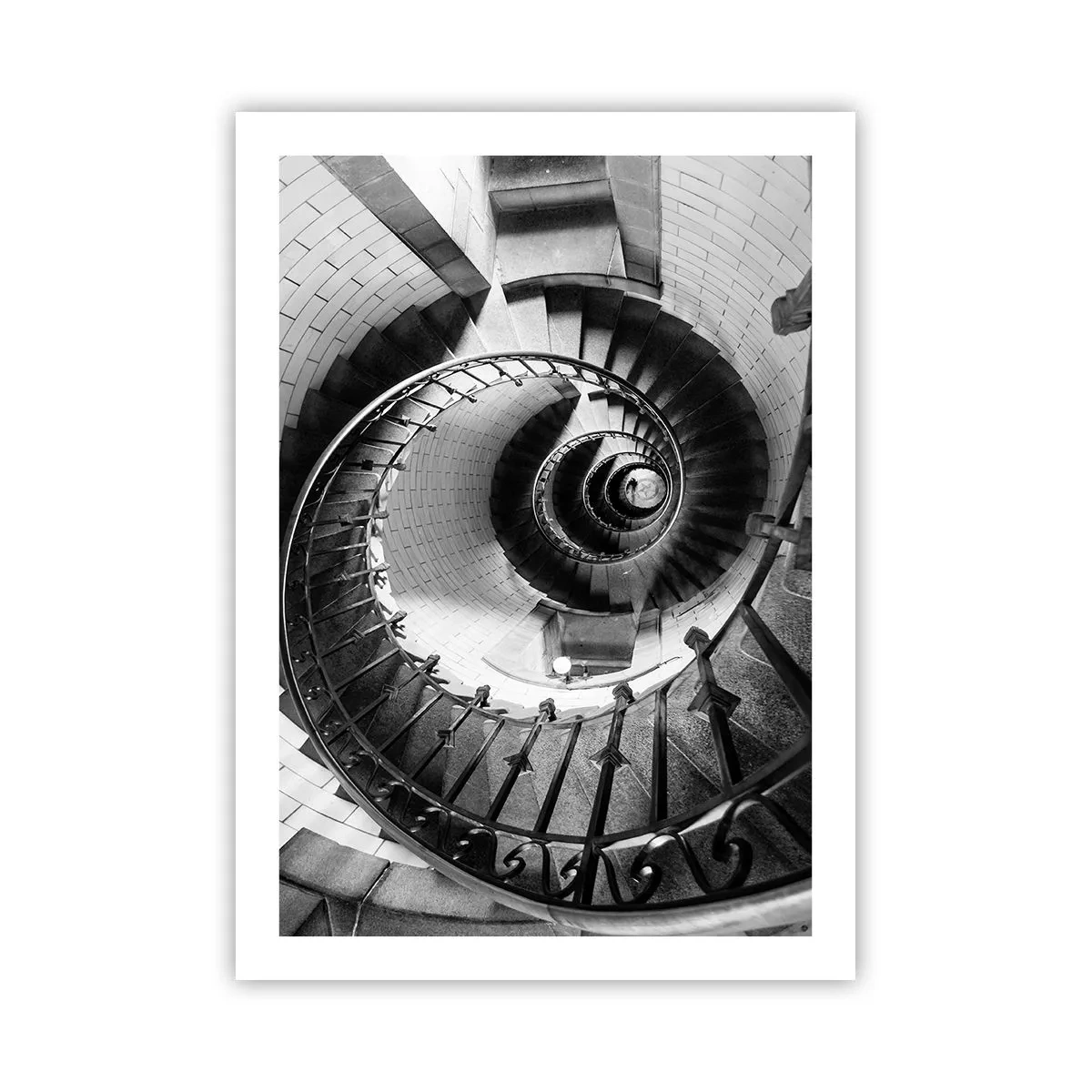 Póster - Escalera de caracol en perspectiva en blanco y negro - 50x70cm - Cada vez más alto - Decoración de pared moderna para salón y dormitorio ARTTOR