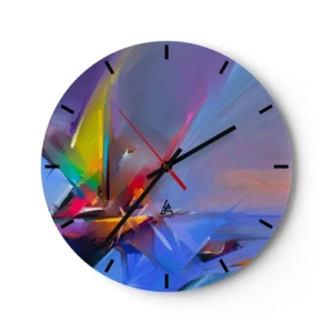 Reloj de pared - Reloj de vidrio - Un juego abstracto de colores y formas sobre un fondo azul. - 30x30cm - Como un pájaro - Decoración de pared moderna para salón, cocina y dormitorio ARTTOR