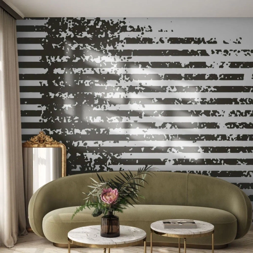 Fotomural Premium Canvas - Líneas abstractas con efecto desgastado en blanco y negro. - 100x70cm - Ritmo y ruido - Decoración de pared moderna para salón y dormitorio ARTTOR