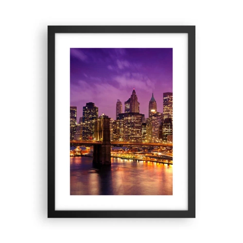 Póster en marco negro - Manhattan púrpura y dorado - 30x40 cm
