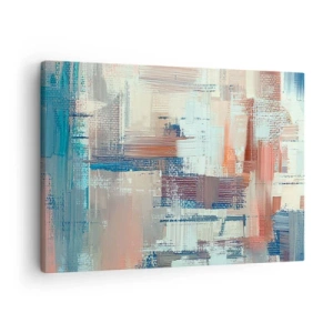 Cuadro sobre lienzo - Impresión de Imagen - Composición abstracta en tonos azules y beige. - 70x50cm - Alcanzando la luz - Decoración de pared moderna para salón y dormitorio ARTTOR