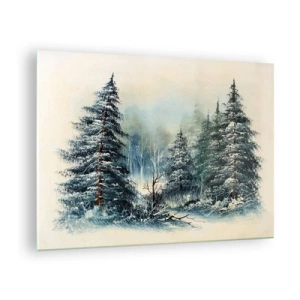 Cuadro sobre vidrio - Impresiones sobre Vidrio - Bosque invernal con árboles cubiertos de nieve contra el cielo. - 70x50cm - Preparados para la Navidad - Decoración de pared moderna para salón y dormitorio ARTTOR