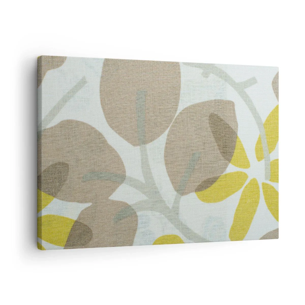 Cuadro sobre lienzo - Impresión de Imagen - Hojas abstractas en tonos beige y amarillo. - 70x50cm - Composición a pleno sol - Decoración de pared moderna para salón y dormitorio ARTTOR