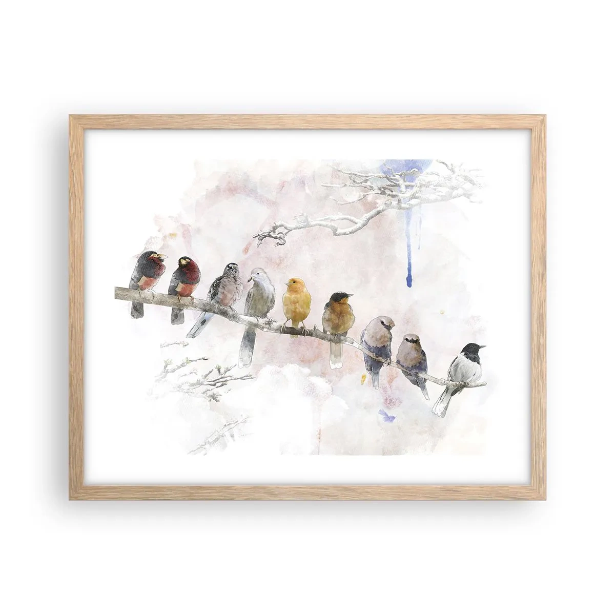 Póster en marco roble claro - Reunión alada - 50x40 cm