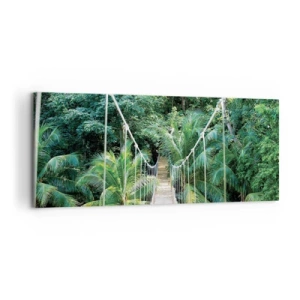 Cuadro sobre lienzo - Impresión de Imagen - Un puente colgante en una selva tropical llena de vegetación. - 120x50cm - ¡Bienvenido a la selva! - Decoración de pared moderna para salón y dormitorio ARTTOR