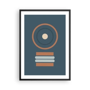 Póster en marco negro - Patrón geométrico con círculos y rectángulos en tonos azules y marrones. - 50x70cm - La esencia de las cosas - Decoración de pared moderna para salón y dormitorio ARTTOR