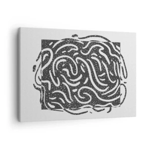 Cuadro sobre lienzo - Impresión de Imagen - Abstracción en blanco y negro en estilo geométrico. - 70x50cm - Abstracción: una danza de alegría - Decoración de pared moderna para salón y dormitorio ARTTOR