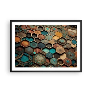 Póster en marco negro - Adornos coloridos en patrones hexagonales. - 70x50cm - Ornamentos árabes - Decoración de pared moderna para salón y dormitorio ARTTOR