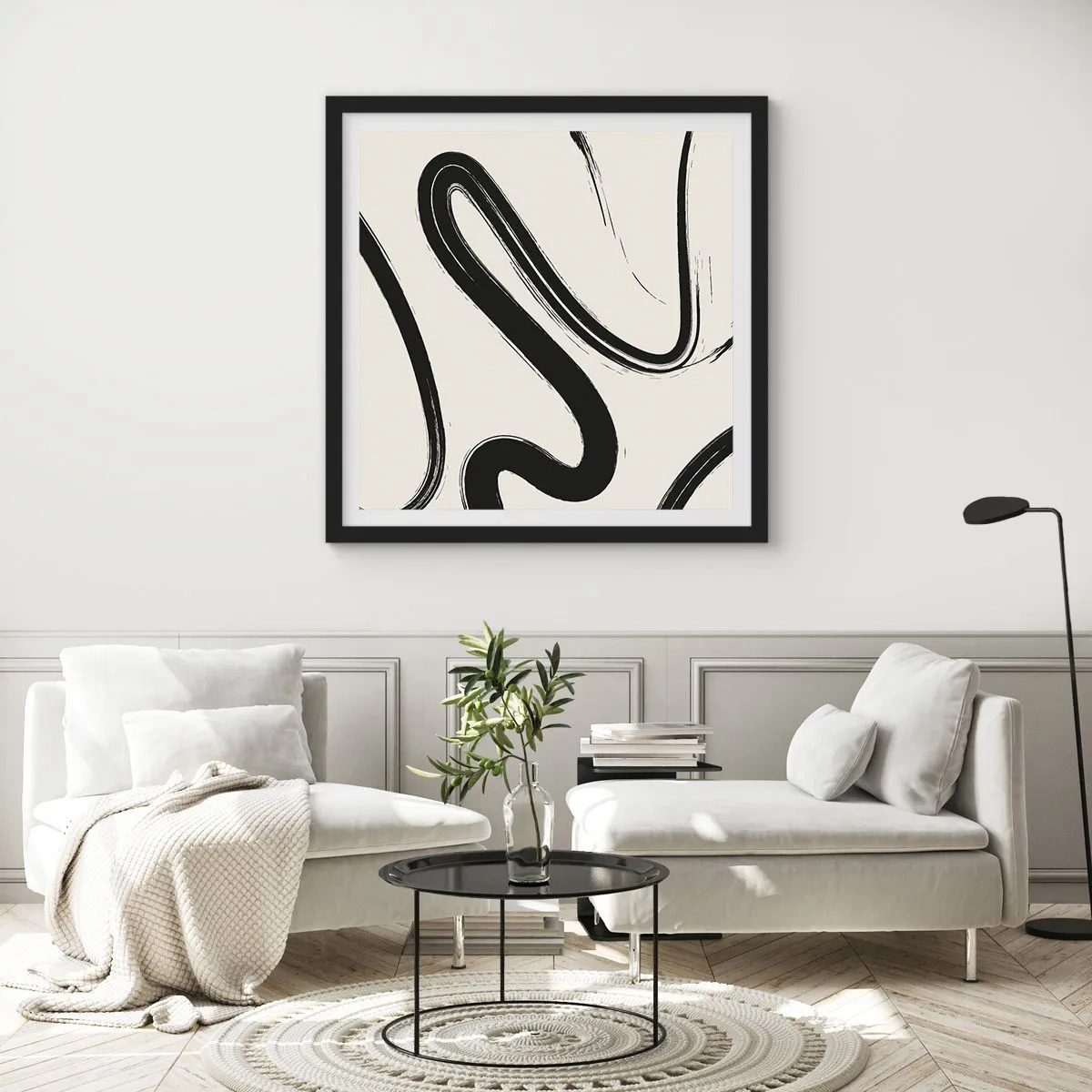 Póster en marco negro - Fantasía en blanco y negro - 30x30 cm