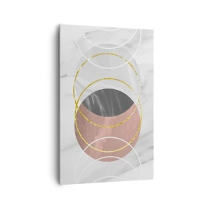 Cuadro sobre lienzo - Impresión de Imagen - Composición geométrica abstracta con círculos y detalles metálicos. - 80x120cm - Música de las esferas - Decoración de pared moderna para salón y dormitorio ARTTOR