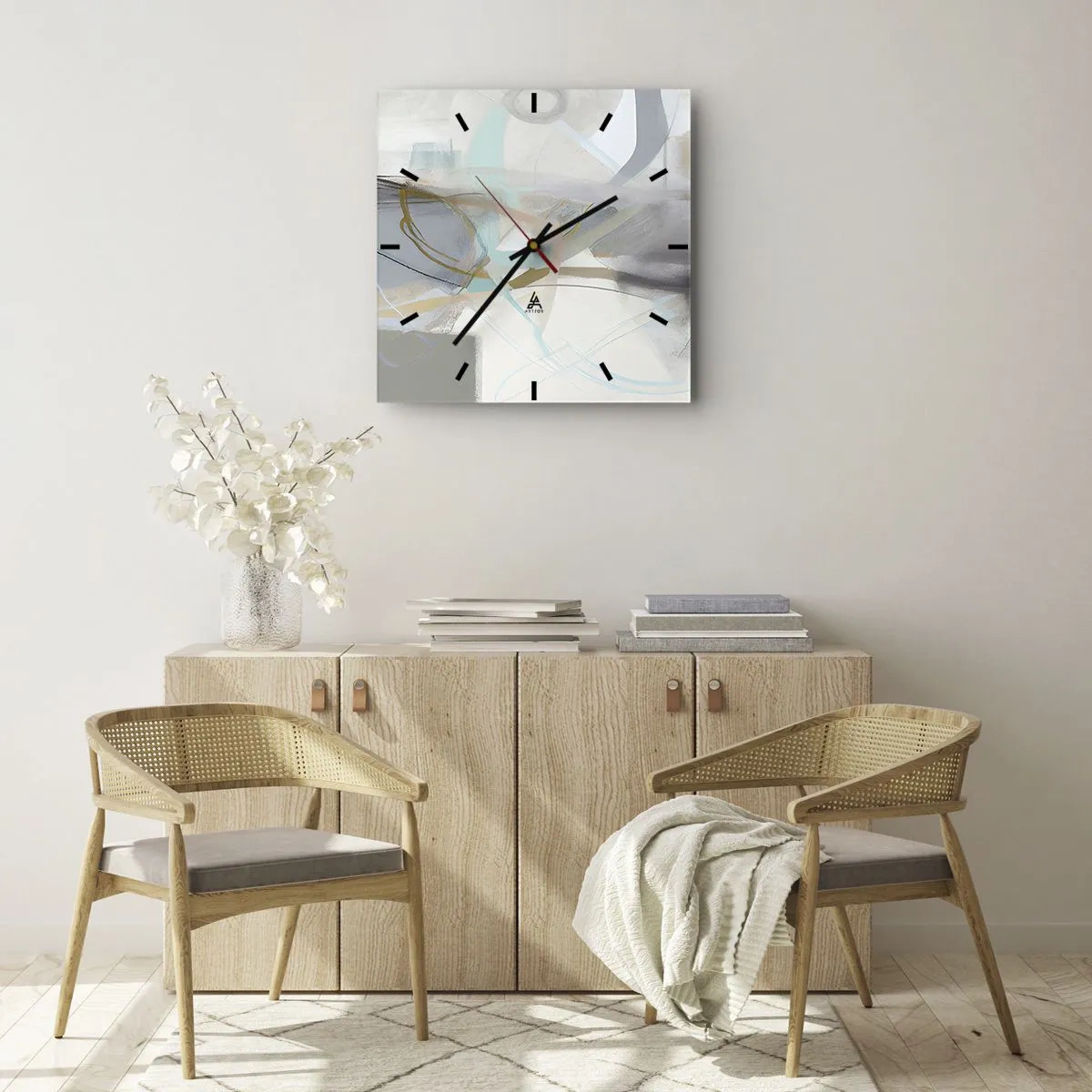 Reloj de pared - Reloj de vidrio - Abstracción brumosa - 40x40 cm