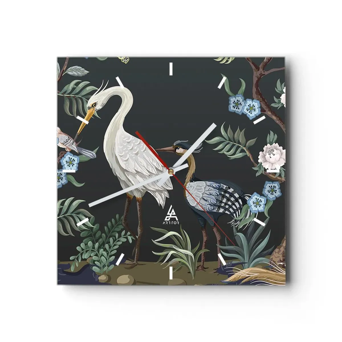 Reloj de pared - Reloj de vidrio - Desfile de aves - 40x40 cm