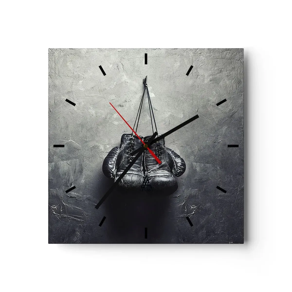 Reloj de pared - Reloj de vidrio - Guantes de boxeo viejos contra la pared - 30x30cm - Tiempo de lucha y tiempo de paz - Decoración de pared moderna para salón y dormitorio ARTTOR