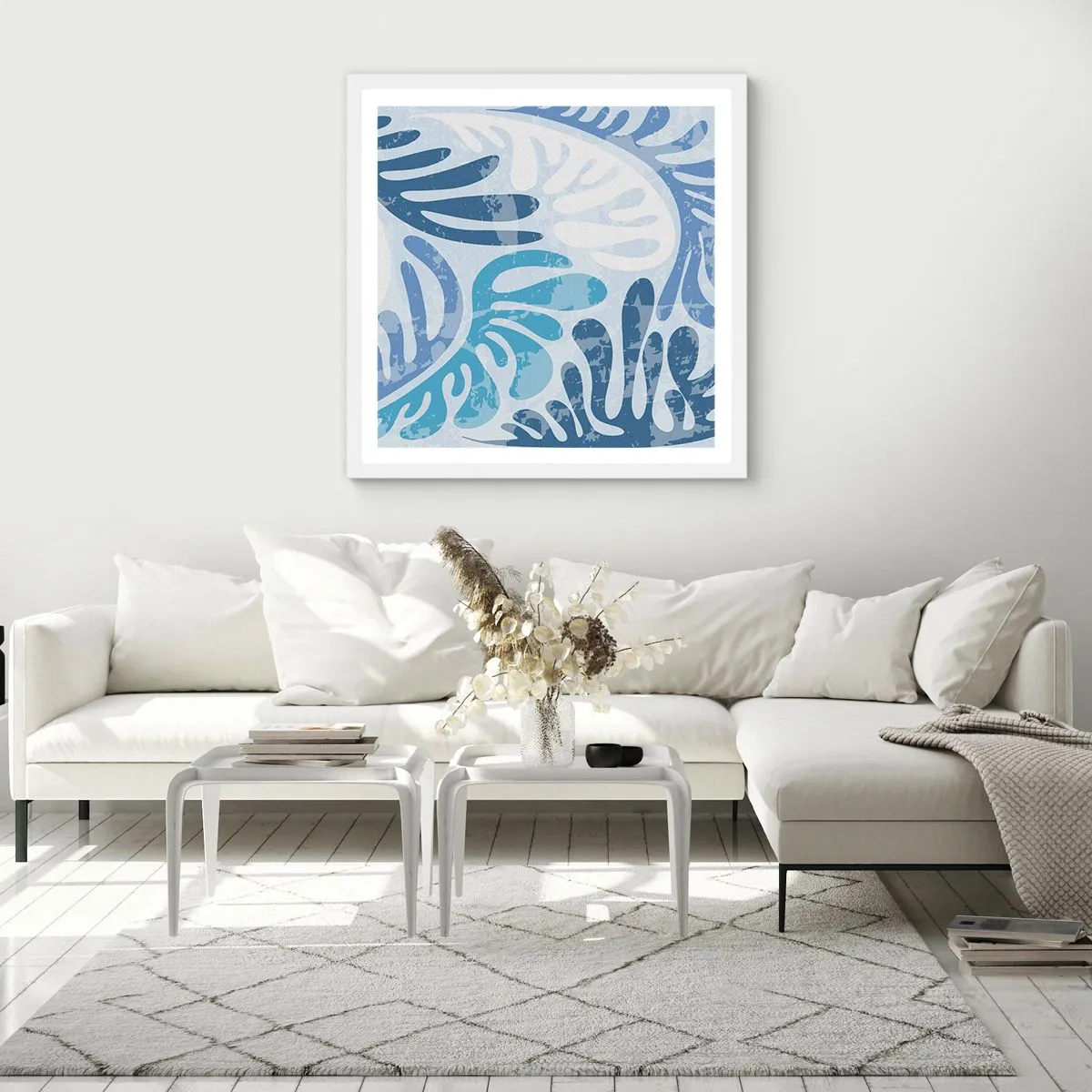 Póster en marco blanco - Helechos azules - 30x30 cm