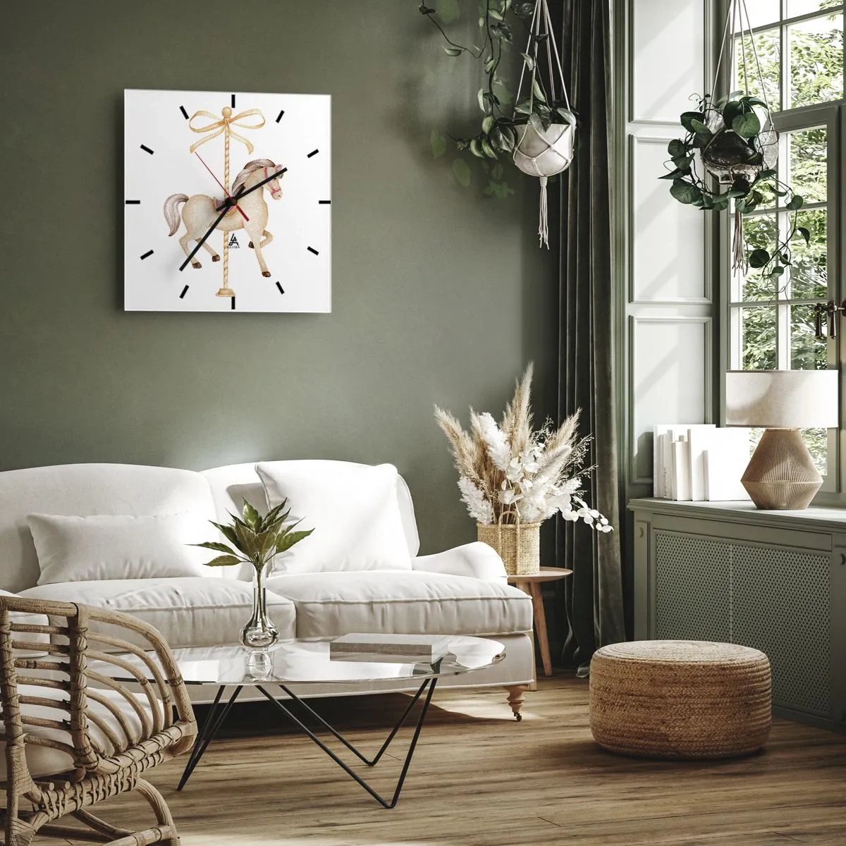 Reloj de pared - Reloj de vidrio - Al trote grácil - 40x40 cm