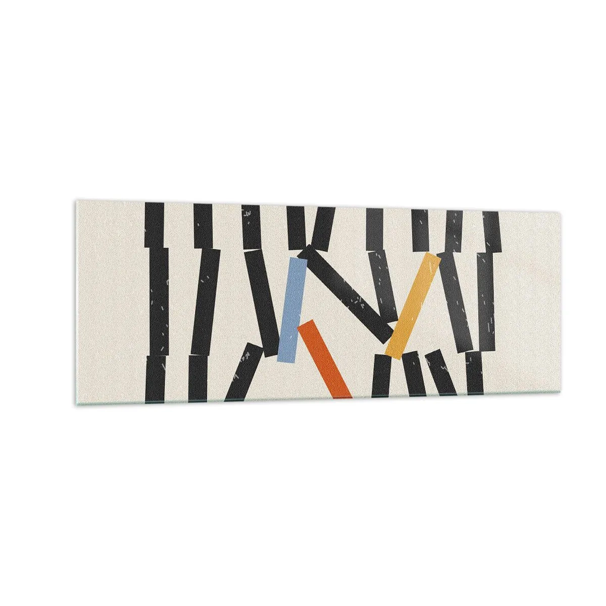 Cuadro sobre vidrio - Impresiones sobre Vidrio - Composición abstracta con rectángulos de colores y negros. - 140x50cm - Dominó - composición - Decoración de pared moderna para salón y dormitorio ARTTOR