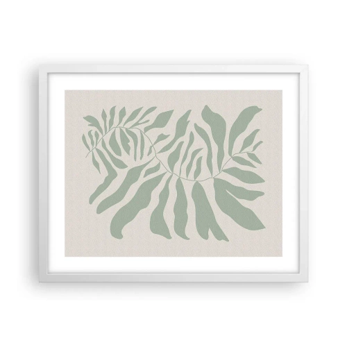 Póster en marco blanco - Rama esmeralda - 50x40 cm