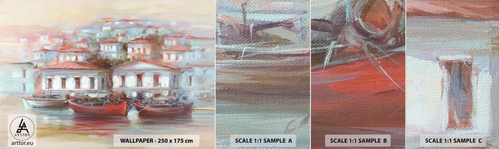 Muestra de fotomural Premium Canvas - Ciudad feliz - Arquitectura, Velero, Puerto - 100x30 cm