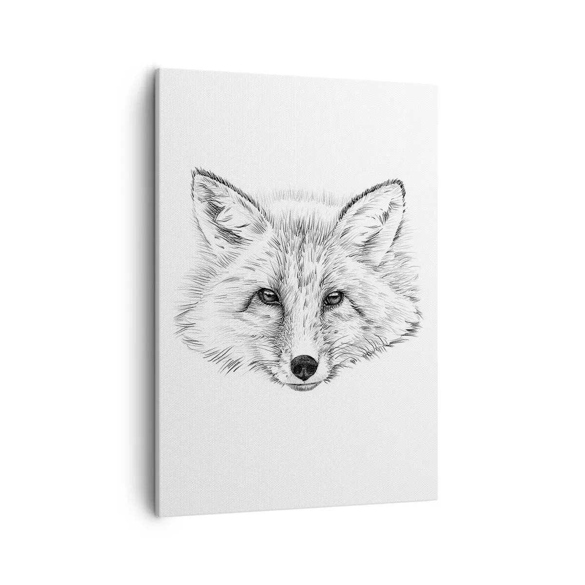 Cuadro sobre lienzo - Impresión de Imagen - Dibujo en blanco y negro de una cabeza de zorro sobre un fondo blanco. - 50x70cm - ¿Pueden mentir estos ojos? - Decoración de pared moderna para salón y dormitorio ARTTOR