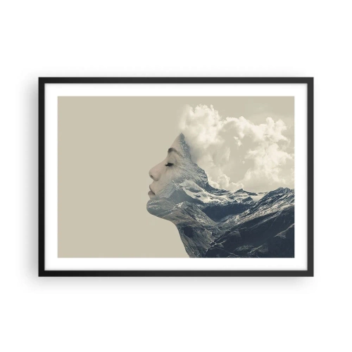 Póster en marco negro - Silueta de una mujer con un paisaje montañoso al fondo - 70x50cm - La belleza de los elementos - Decoración de pared moderna para salón y dormitorio ARTTOR