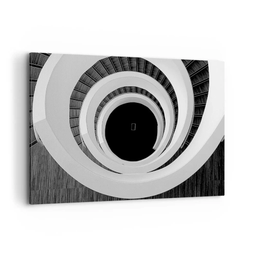 Cuadro sobre lienzo - Impresión de Imagen - Escalera de caracol en blanco y negro de estilo moderno. - 100x70cm - Hacia el origen - Decoración de pared moderna para salón y dormitorio ARTTOR