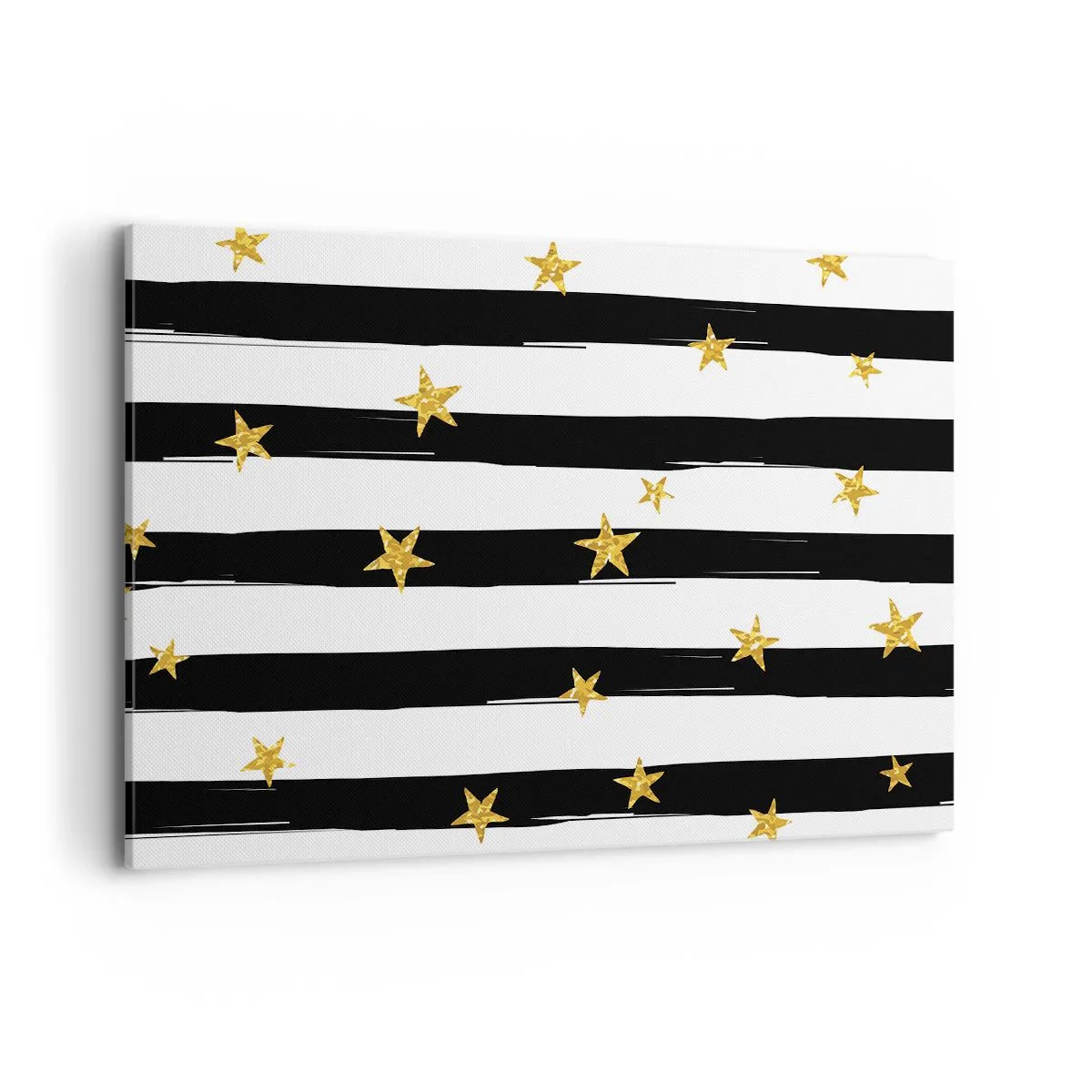 Cuadro sobre lienzo - Impresión de Imagen - Rayas blancas y negras con estrellas doradas - 100x70cm - Todos hemos nacido bajo una estrella de la suerte - Decoración de pared moderna para salón y dormitorio ARTTOR