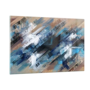 Cuadro sobre vidrio - Impresiones sobre Vidrio - Rayas diagonales abstractas en tonos azul, blanco y beige. - 120x80cm - En una inclinación azul - Decoración de pared moderna para salón y dormitorio ARTTOR