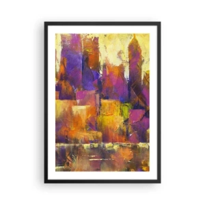 Póster en marco negro - Una composición abstracta en tonos cálidos de naranja y morado. - 50x70cm - Composición metropolitana - Decoración de pared moderna para salón y dormitorio ARTTOR
