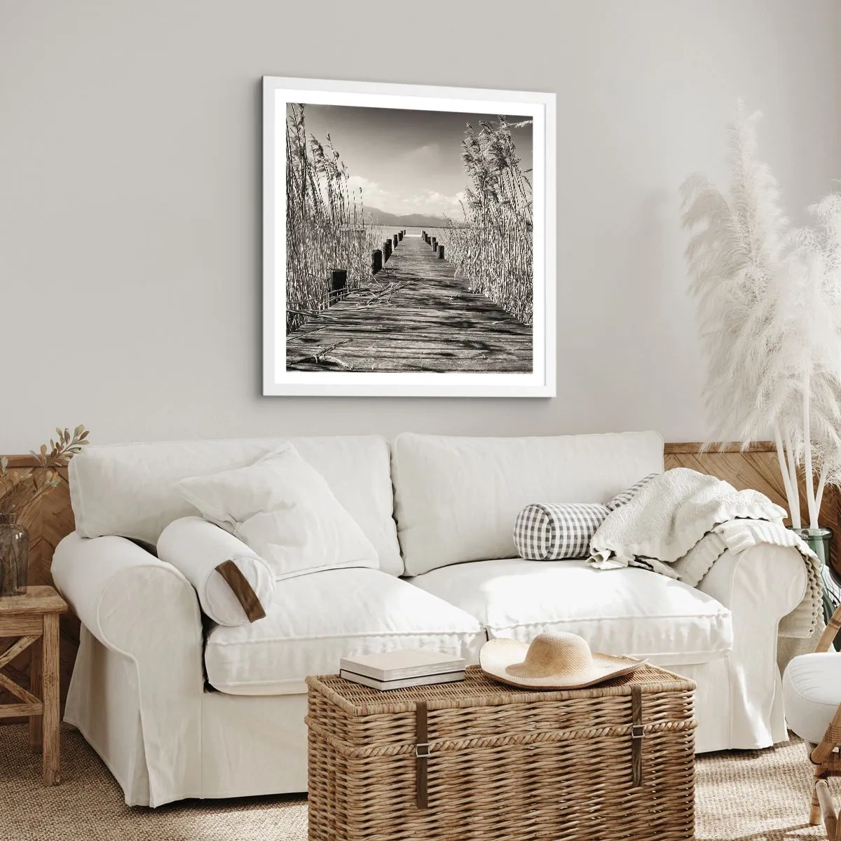 Póster en marco blanco - En la quietud de los juncos - 30x30 cm