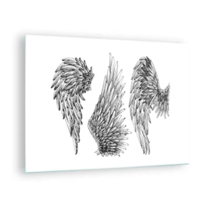Cuadro sobre vidrio - Impresiones sobre Vidrio - Alas de ángel en gráficos artísticos en blanco y negro. - 70x50cm - Y puedes convertirte en un ángel - Decoración de pared moderna para salón y dormitorio ARTTOR