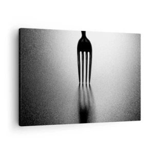 Cuadro sobre lienzo - Impresión de Imagen - Una versión minimalista de un tenedor en blanco y negro con juego de sombras. - 70x50cm - Luz y sombra - Decoración de pared moderna para salón y dormitorio ARTTOR