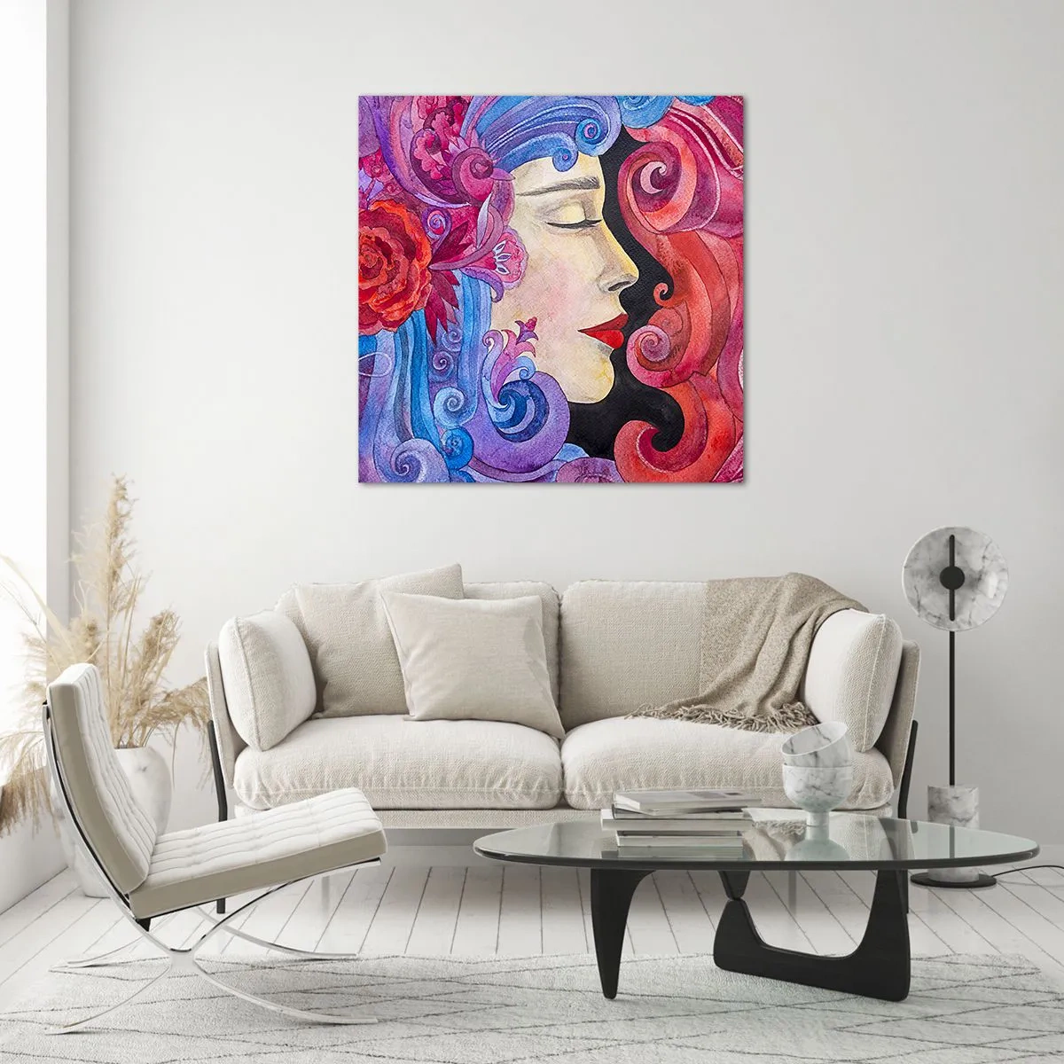 Cuadro sobre vidrio - Impresiones sobre Vidrio - Inspiración en rojo y violeta - 40x40 cm