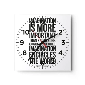 Reloj de pared - Reloj de vidrio - Einstein, sobre el poder de la imaginación - 40x40 cm