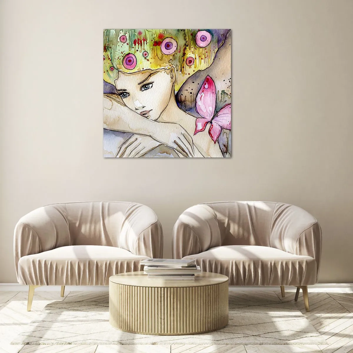 Cuadro sobre vidrio - Impresiones sobre Vidrio - Una princesa mariposa - 60x60 cm