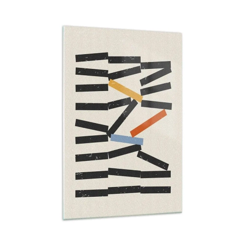 Cuadro sobre vidrio - Impresiones sobre Vidrio - Composición abstracta con rectángulos de colores y negros. - 70x100cm - Dominó - composición - Decoración de pared moderna para salón y dormitorio ARTTOR