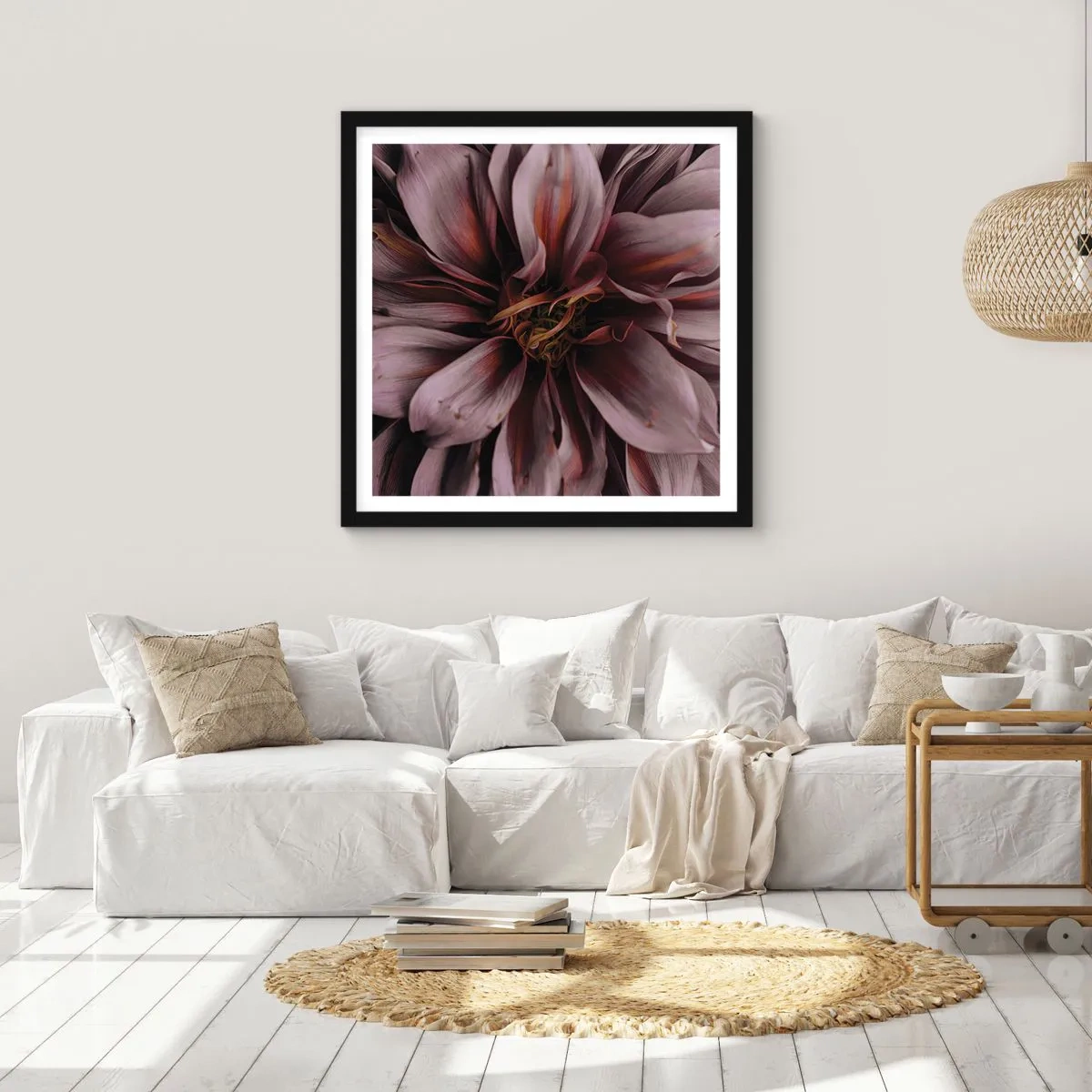 Póster en marco negro - Corazón floral - 40x40 cm