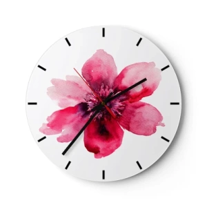 Reloj de pared - Reloj de vidrio - Composición floral roja en acuarela - 30x30cm - Un beso con aroma a carmín - Decoración de pared moderna para salón, cocina y dormitorio ARTTOR