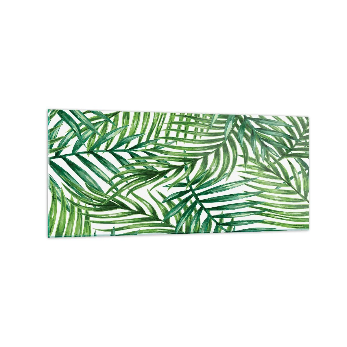Cuadro sobre vidrio - Impresiones sobre Vidrio - Hojas de palmera tropical verde sobre un fondo claro - 120x50cm - Bajo el verde - Decoración de pared moderna para salón y dormitorio ARTTOR