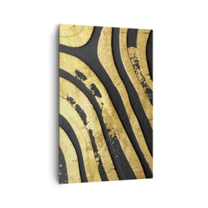 Cuadro sobre lienzo - Impresión de Imagen - Ondas abstractas doradas sobre un fondo negro - 80x120cm - Todo fluye - Decoración de pared moderna para salón y dormitorio ARTTOR